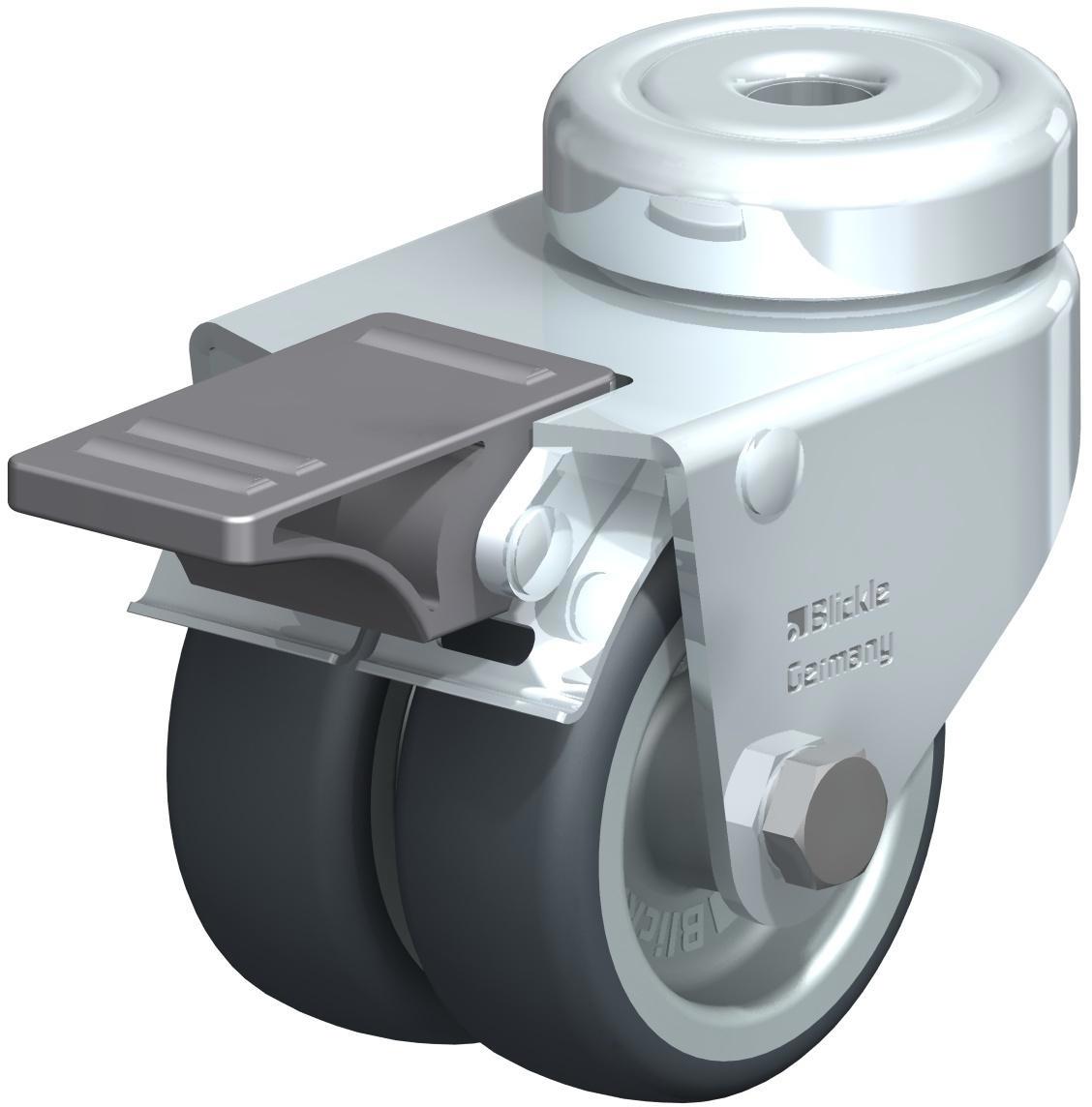 Doppellenkrolle mit Rückenloch und Feststeller, Rad Ø 50 mm, grau