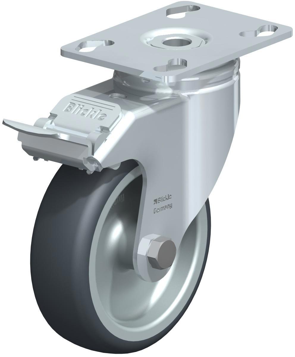 Lenkrolle mit Anschraubplatte und Feststeller, Rad Ø 100 mm, grau